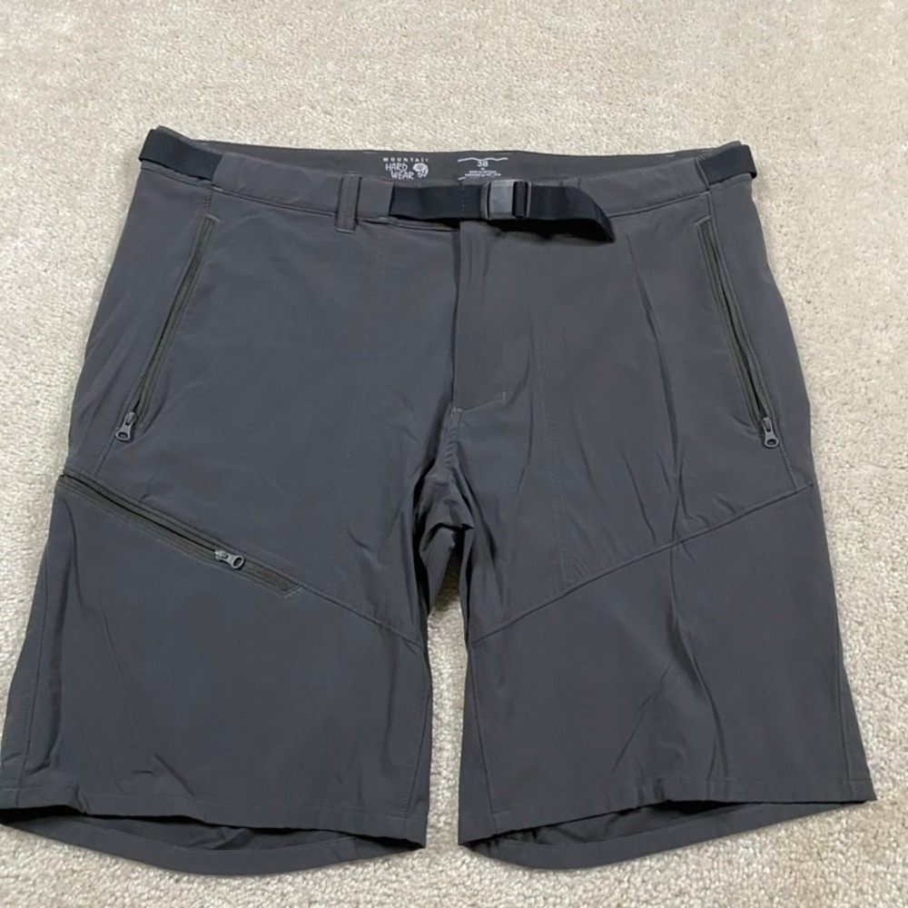 Mountain Hardwear Shorts Mens 38 Gray Hiking Nylon Stretch Belted Gorpcore
